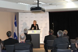 Deputee de la Porte, Mme. Nicole Ménard speaking at the press conference. 